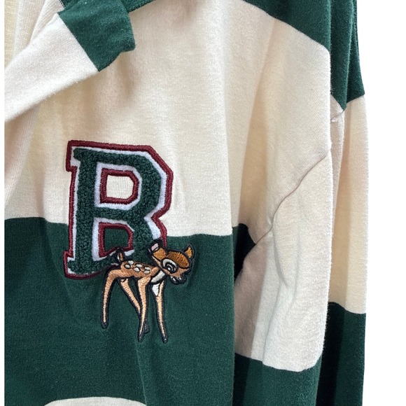 Disney Bambi Cropped Rugby Shirt Green Stripe Polo XL - Picture 3 of 7